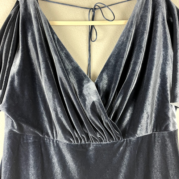 Jenny Yoo Ellis Velvet Maxi Dress Women 20 Blue Flutter Sleeve Bridesmaid Formal - Picture 5 of 16